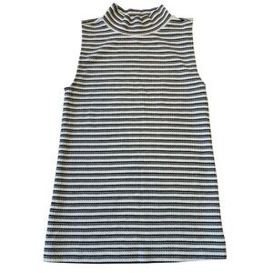 Loft Striped Sleeveless Mock Neck Top, XS Layering Piece Black, Olive Green